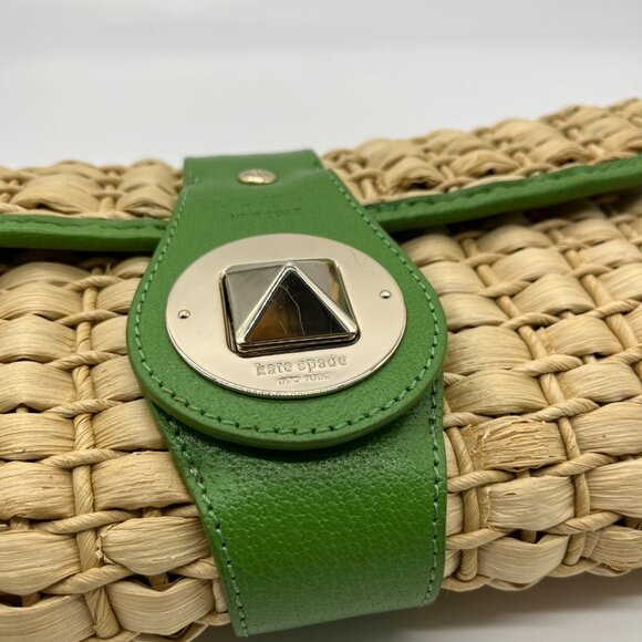Kate Spade Brown And Green Straw Wicker Ava Clutch - Picture 12 of 12